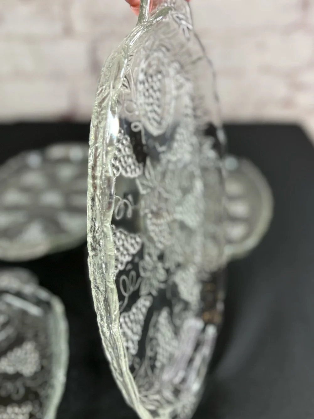 Clear Glass Grape-Pattern Serving Dishes - Set of 4